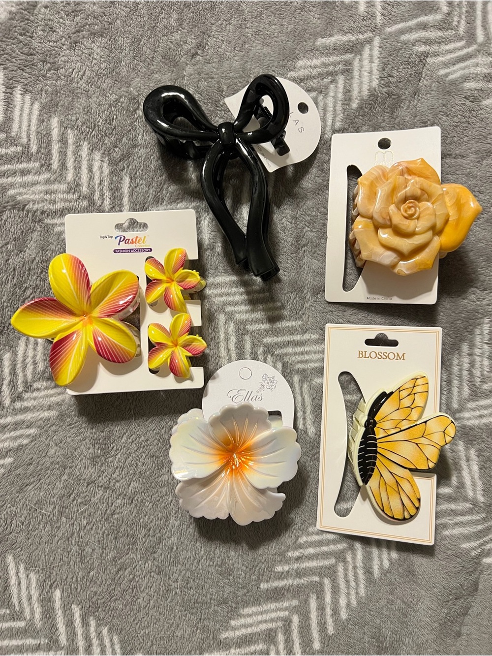 Yellow & Black Summer Bundle Lot of Floral, Butterfly, & Bow Hair Claw Clips Set